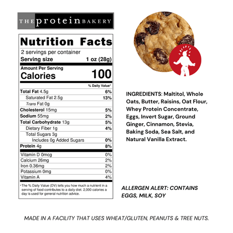 Ginger Oatmeal Raisin Protein Cookie - Low Sugar - The Protein Bakery