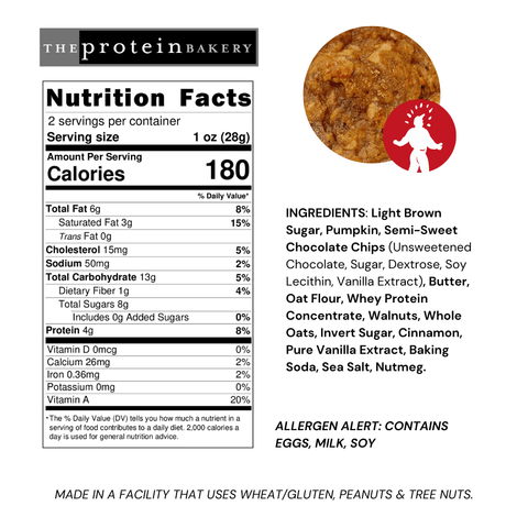 Pumpkin Walnut Chocolate Chip Protein Cookie (Seasonal) - The Protein Bakery